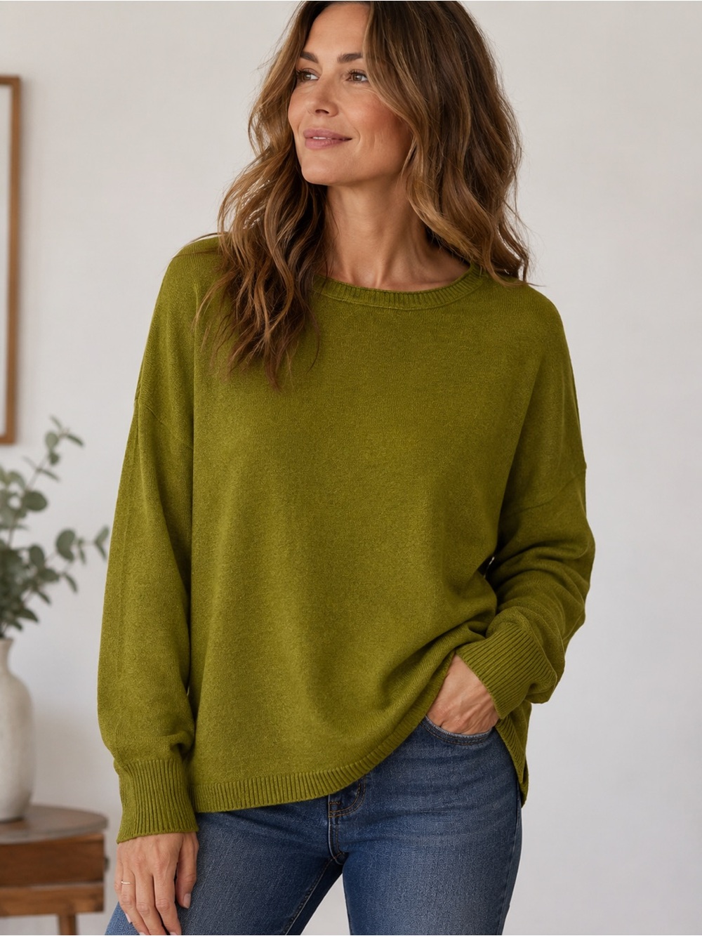 Eileen Fisher Olive Crew Neck Sweater